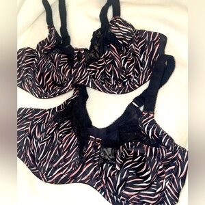 (2) X Elomi Morgan Serengeti 3 part cup Full Figure Underwire Bras  38DDD $144